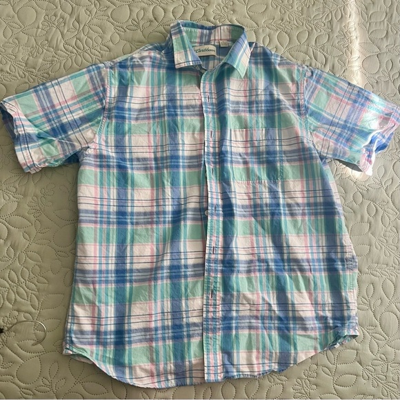 Caribbean Casual Male Plaid Shirt - Blue and Green - Picture 1 of 4